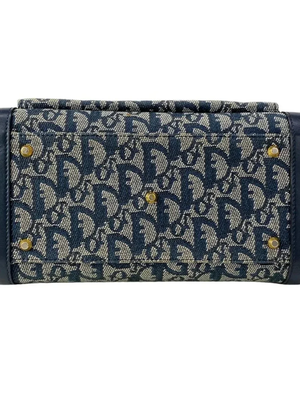 DIOR/ChristianDior Logogram White Dark Navy Jacquard Leather Handbag